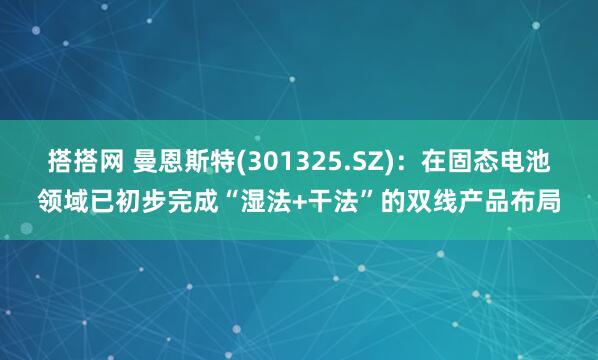 搭搭网 曼恩斯特(301325.SZ)：在固态电池领域已初步完成“湿法+干法”的双线产品布局