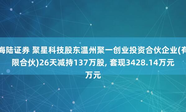 海陆证券 聚星科技股东温州聚一创业投资合伙企业(有限合伙)26天减持137万股, 套现3428.14万元